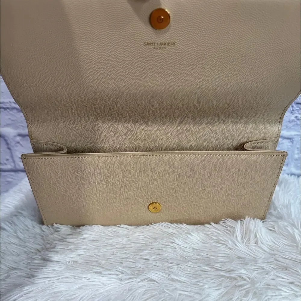 SAINT LAURENT Kate Monogram Clutch Tan